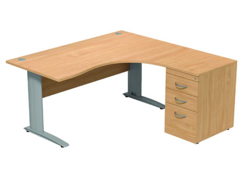 Komo Crescent Desk - Right - Beech Panel/ Silver Leg with Pedestal