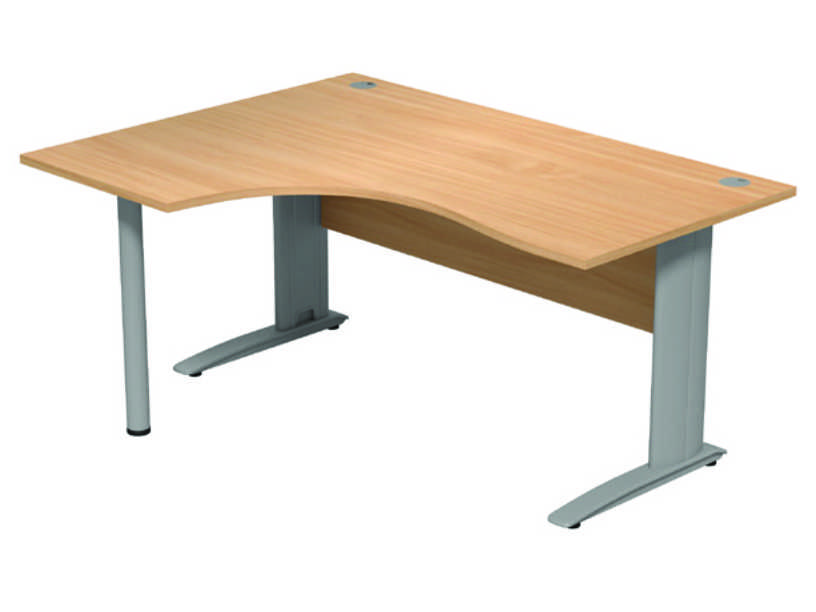 Komo Crescent Desk - Left - Beech Panel/ Silver Leg with Pole Leg